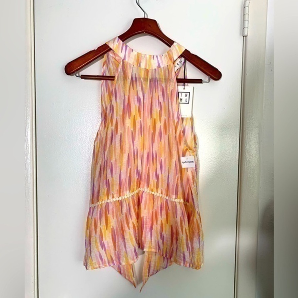 THML NWT pink, yellow, purple and orange print sleeveless, tie back top M